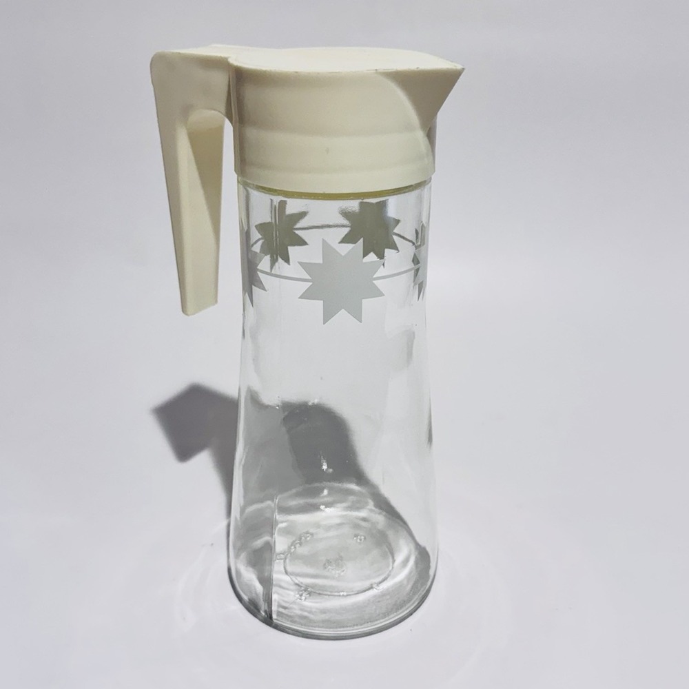 Vintage Anchor Hocking Tall Syrup Dispenser Retro‎ White Stars Lid Discoloration